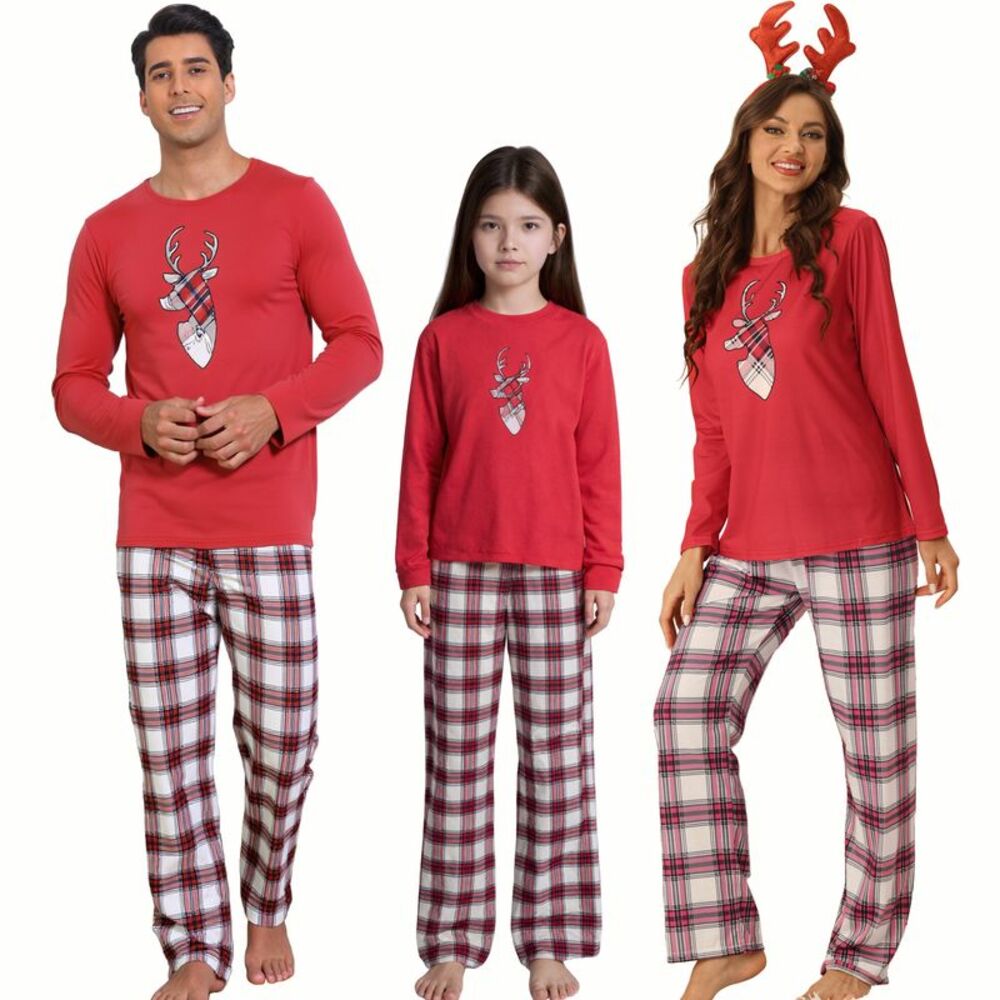 Child's Plaid Pajama Christmas Matching Sleepwear Set Red